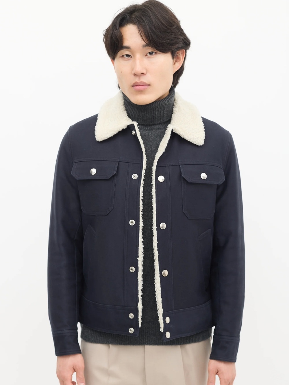 Sandro Paris Men’s Navy & Cream Sherpa Lined Jacket